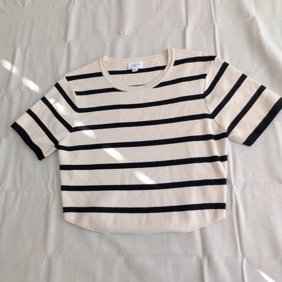 Le Lis Tops - Le Lis Striped Black & Cream Knit Cropped Top Size Large